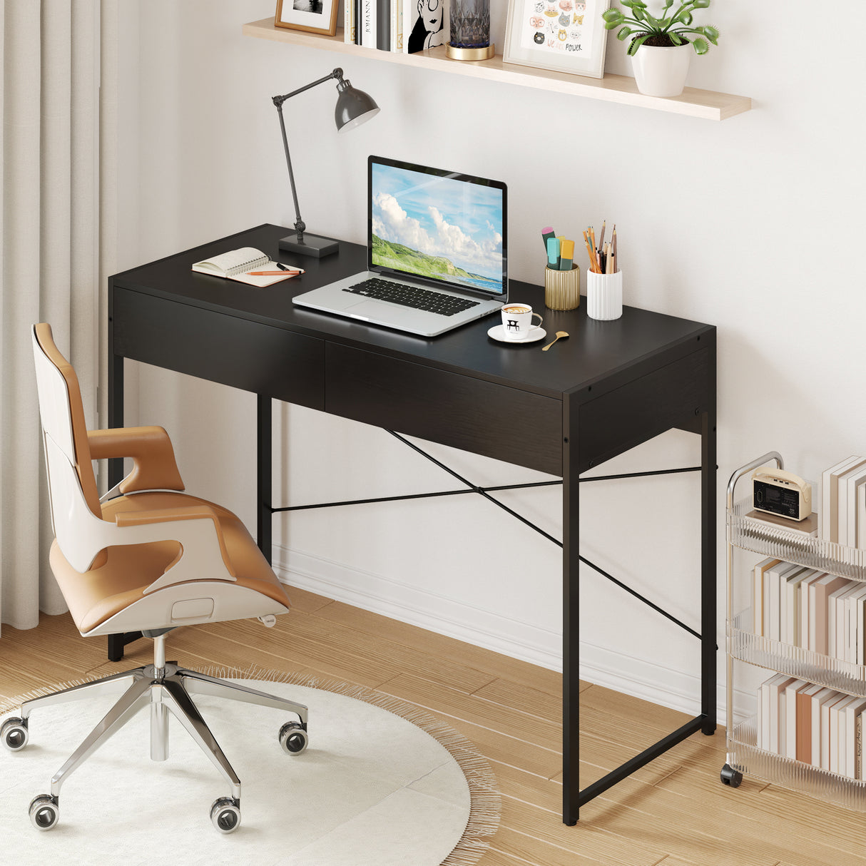 Computer Desk with 2 Drawers 44 Inch Home Office Desk with Metal Frame