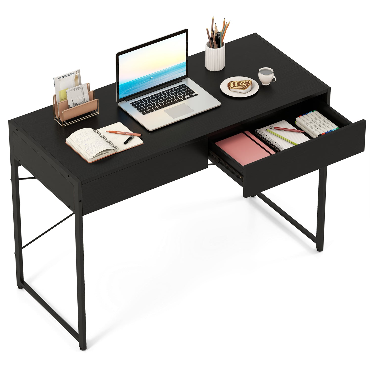 Computer Desk with 2 Drawers 44 Inch Home Office Desk with Metal Frame