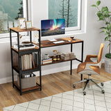 Computer Desk with Bookshelf Home Office Desk with Storage Cabinet and Shelves-Rustic Brown