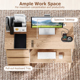 Computer Desk with Power Outlet Keyboard Tray and 3 Large Drawers