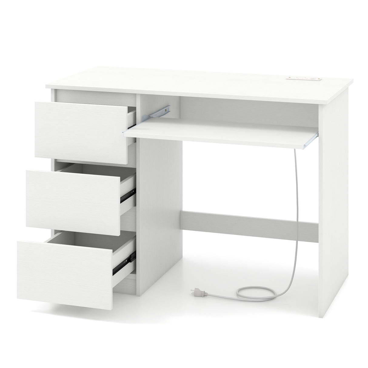 Computer Desk with Power Outlet Keyboard Tray and 3 Large Drawers