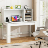 Modern Computer Desk with Hutch and Storage Shelves