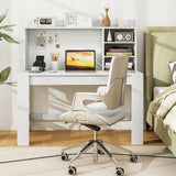 Modern Computer Desk with Hutch and Storage Shelves