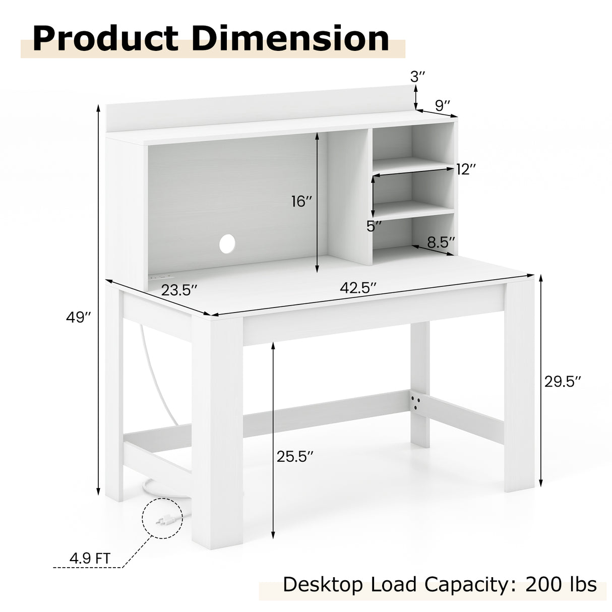 Modern Computer Desk with Hutch and Storage Shelves