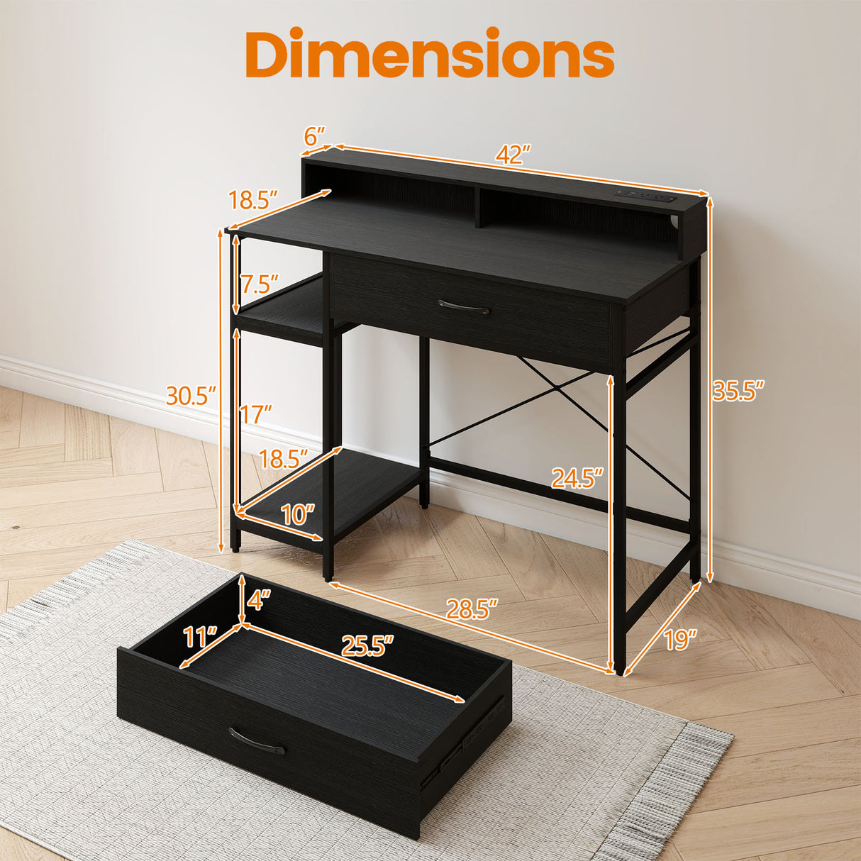48 Inch Computer Desk with Monitor Stand Drawer and Shelves