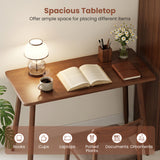 Computer Desk with Rubber Wood Legs Wooden Writing Desk with Spacious Tabletop-Walnut