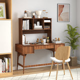 Computer Desktop Bookcase with 4 Cubbies and Open Back Compartment