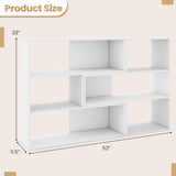 Concave & Convex Bookshelf Set with 3 Open Shelves & Anti-Toppling Device for Living Room-White