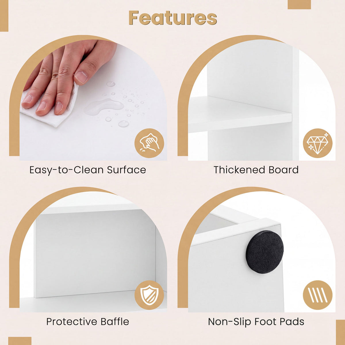 Concave & Convex Bookshelf Set with 3 Open Shelves & Anti-Toppling Device for Living Room-White