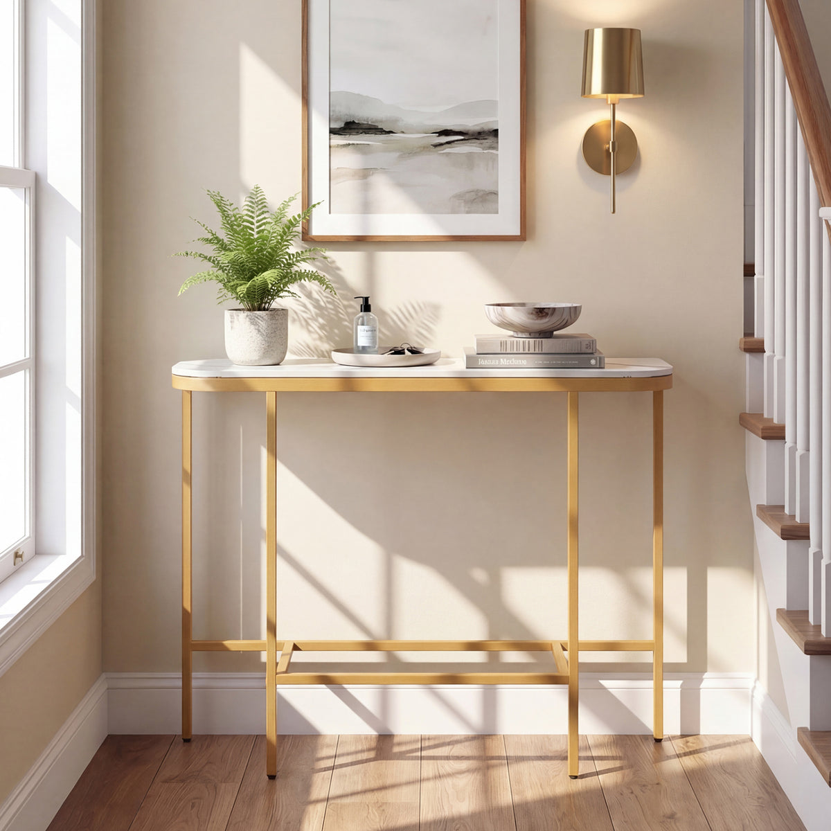 Console Table 44-Inch Entryway Table with Faux Marble Tabletop and Heavy-Duty Metal Frame
