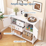 Console Table with 2 Drawers and 2 Door Cabinets and Bottom Storage Shelf