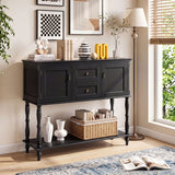 Console Table with 2 Drawers and 2 Door Cabinets and Bottom Storage Shelf