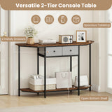 Console Table with 2 Drawers and Open Storage Shelf-Rustic Brown