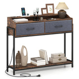 Console Table with Charging Station 110 cm Narrow Entryway Table with 2 Drawers and Shelves