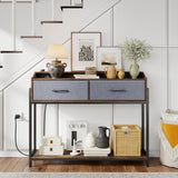 Console Table with Charging Station 110 cm Narrow Entryway Table with 2 Drawers and Shelves