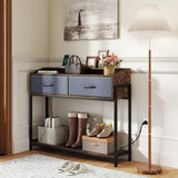 Console Table with Charging Station 110 cm Narrow Entryway Table with 2 Drawers and Shelves