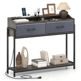 Console Table with Charging Station 110 cm Narrow Entryway Table with 2 Drawers and Shelves