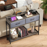 Console Table with Charging Station 110 cm Narrow Entryway Table with 2 Drawers and Shelves