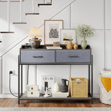 Console Table with Charging Station 110 cm Narrow Entryway Table with 2 Drawers and Shelves
