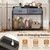 Console Table with Charging Station 110 cm Narrow Entryway Table with 2 Drawers and Shelves
