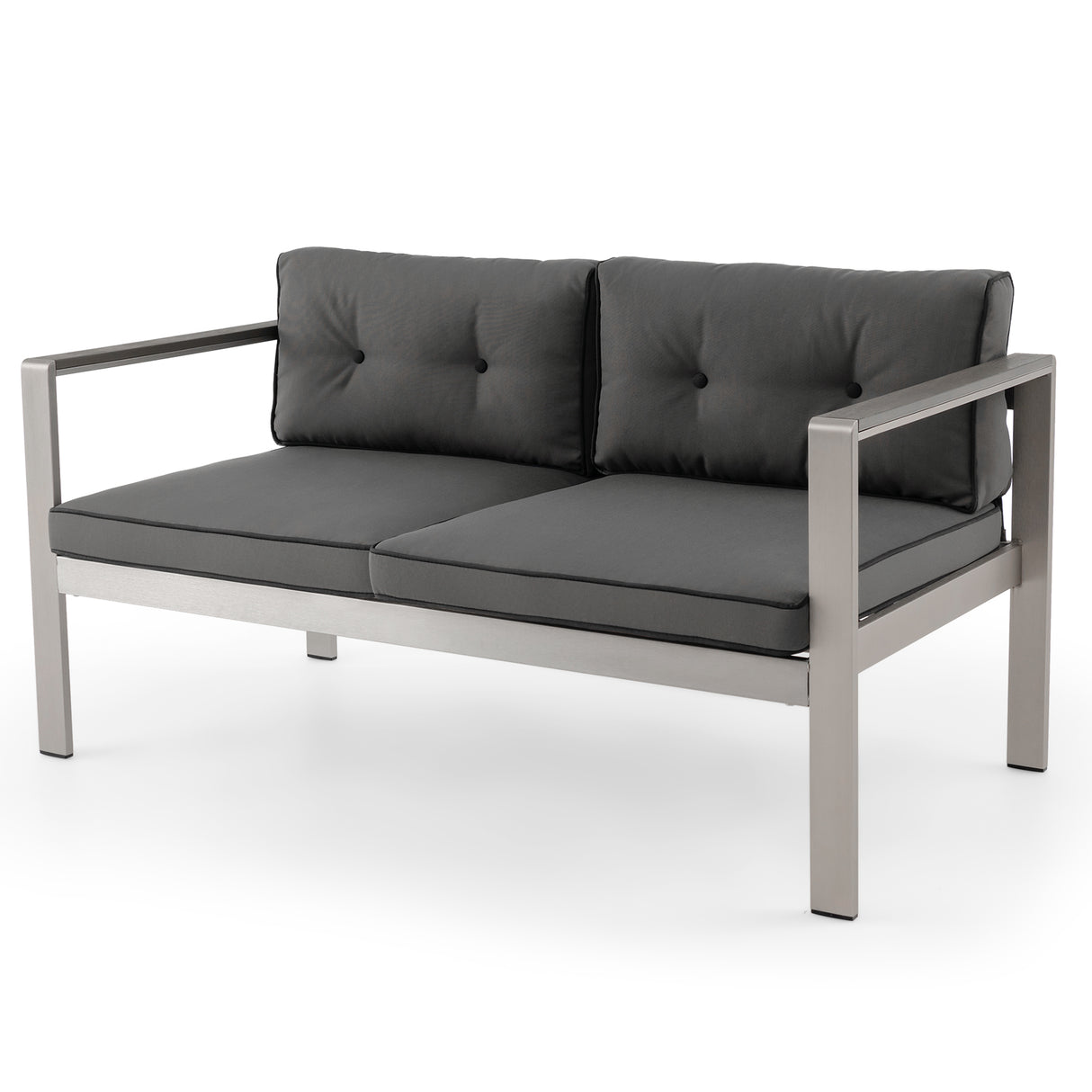 Contemporary 2-Person Sofa Chair with WPC Armrests for Balcony Backyard Porch