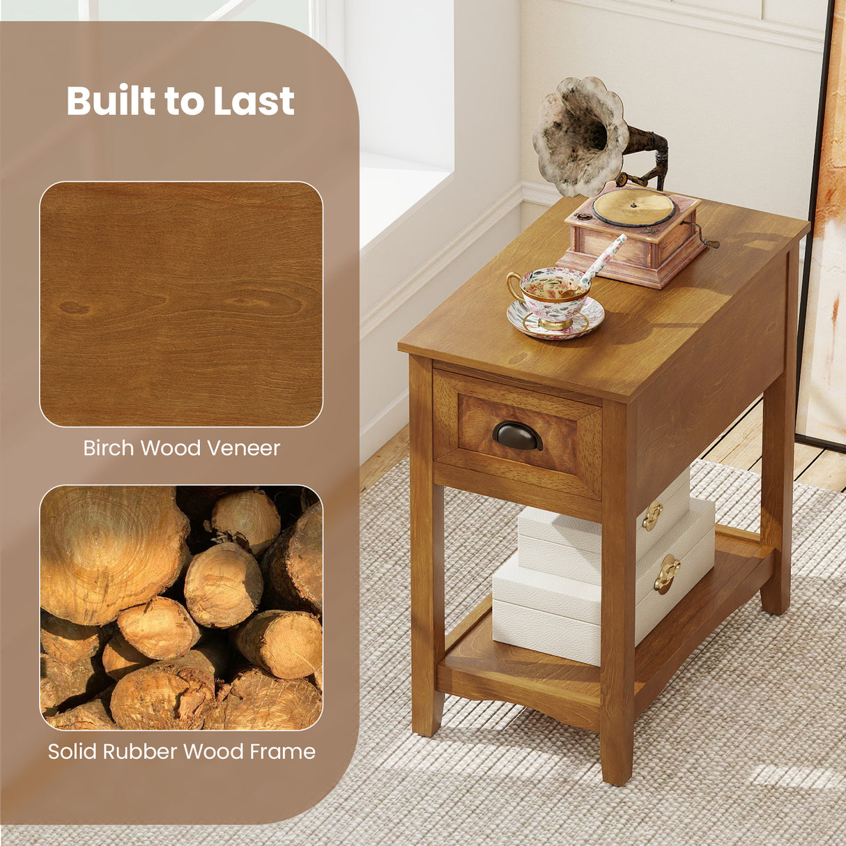 Contemporary Chair Side End Table Compact Table with Drawer Nightstand