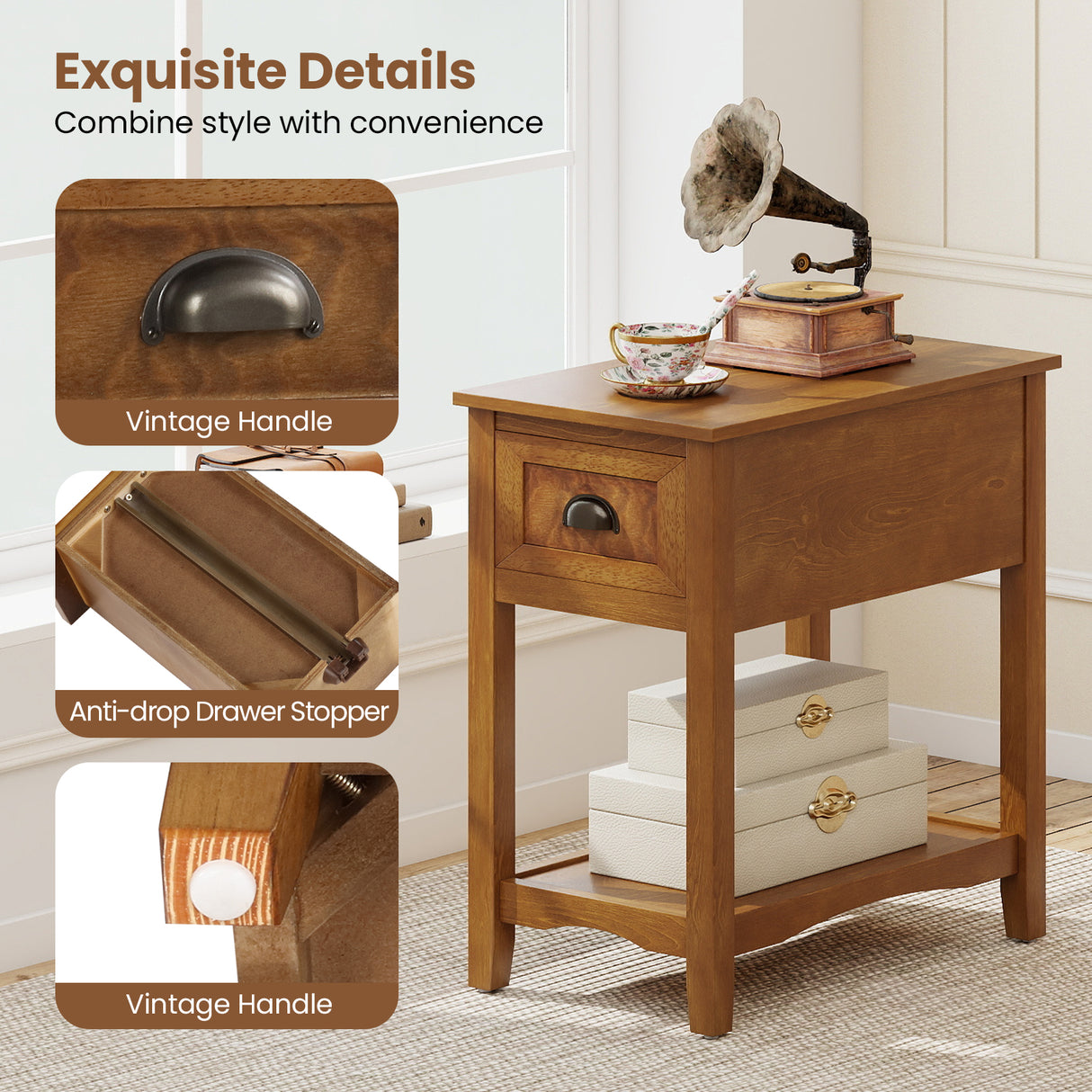 Contemporary Chair Side End Table Compact Table with Drawer Nightstand