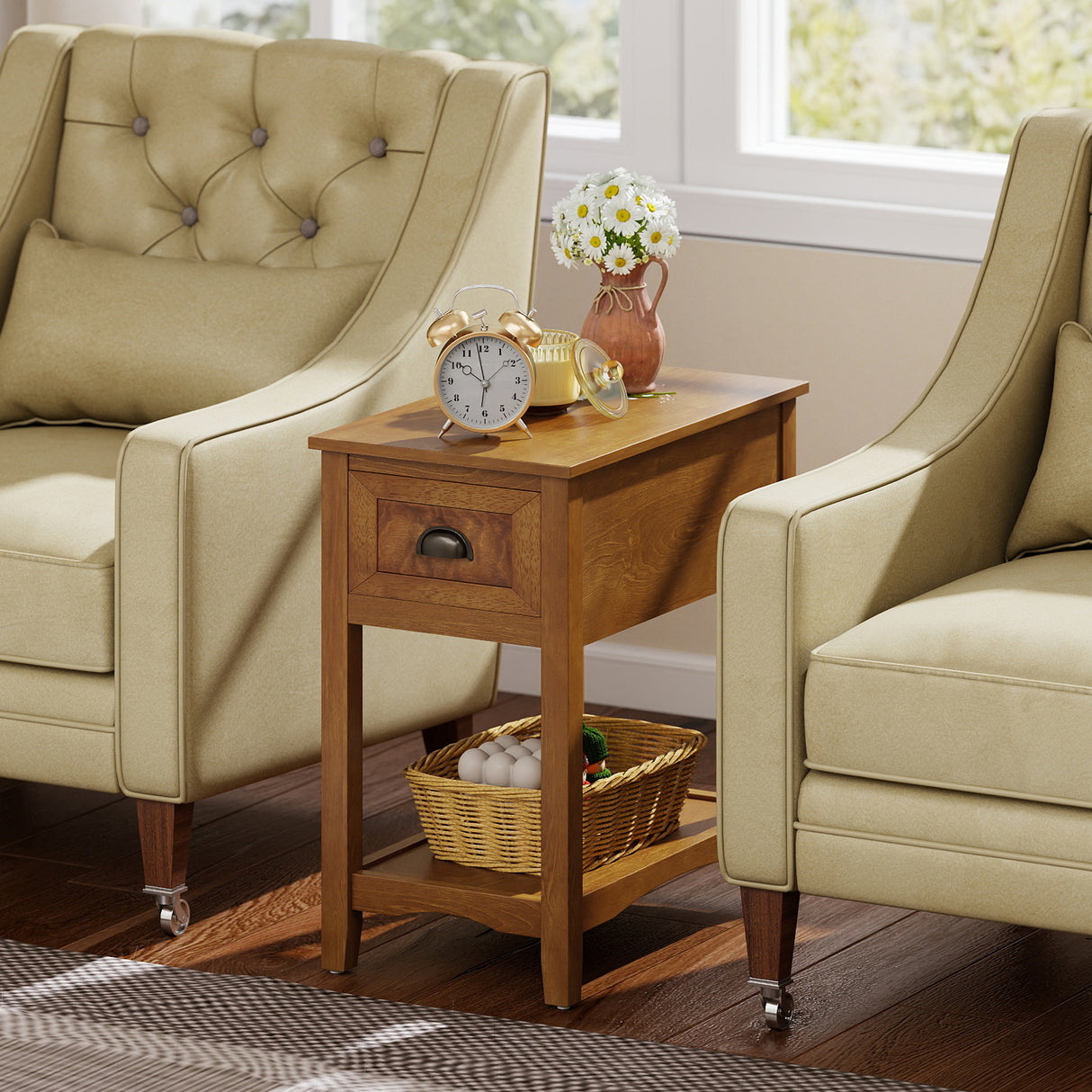 Contemporary Chair Side End Table Compact Table with Drawer Nightstand