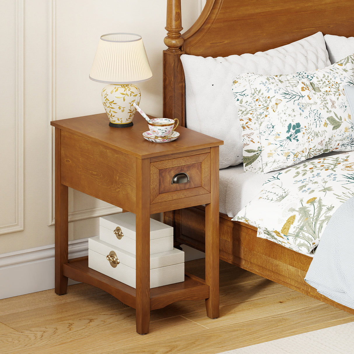 Contemporary Chair Side End Table Compact Table with Drawer Nightstand