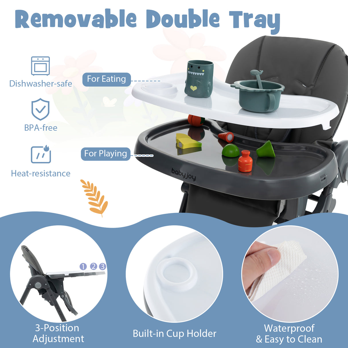 3-In-1 Convertible Baby High Chair for Toddlers