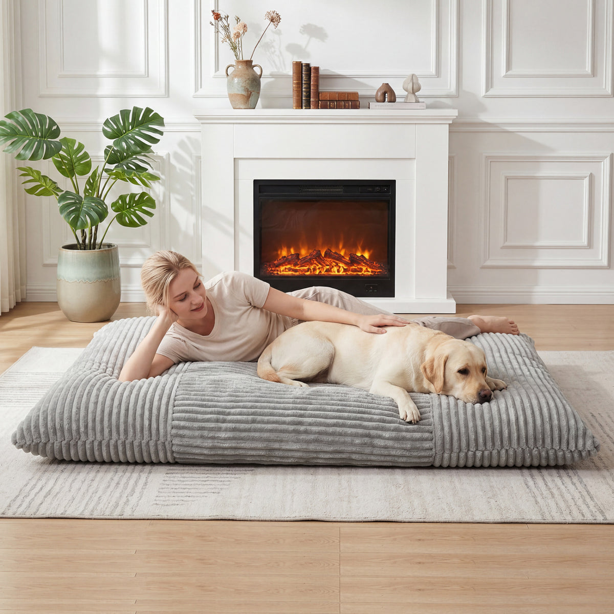 Convertible Bean Bag Floor Sofa with Machine-washable Corduroy Cover