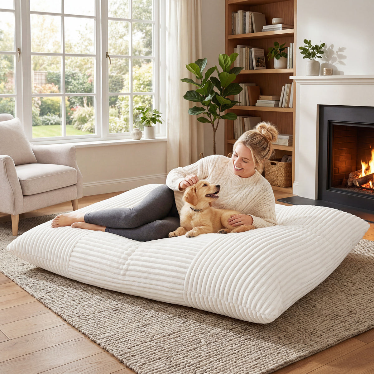 Convertible Bean Bag Floor Sofa with Machine-washable Corduroy Cover
