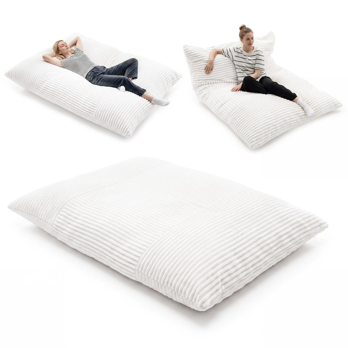 Convertible Bean Bag Floor Sofa with Machine-washable Corduroy Cover