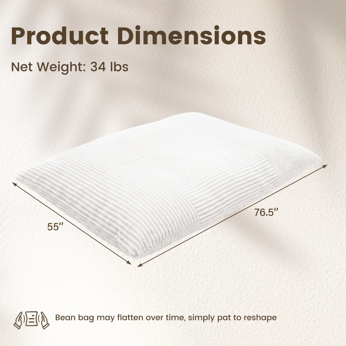Convertible Bean Bag Floor Sofa with Machine-washable Corduroy Cover