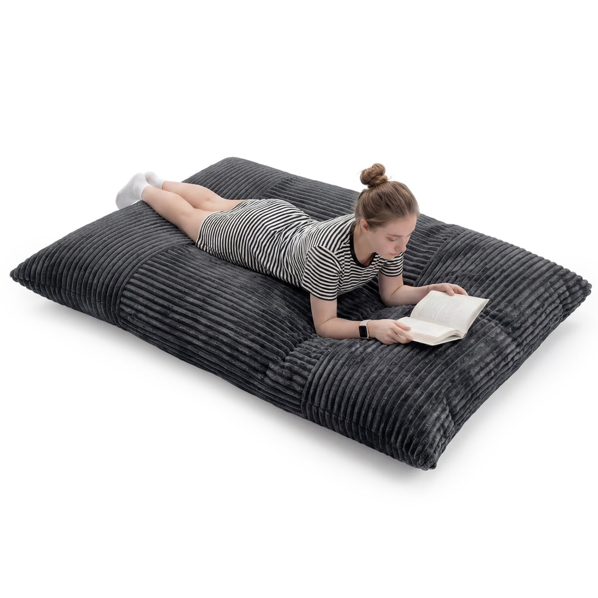 Convertible Bean Bag Floor Sofa with Machine-washable Corduroy Cover