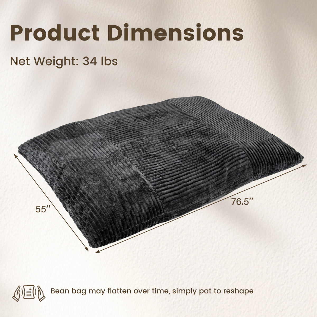 Convertible Bean Bag Floor Sofa with Machine-washable Corduroy Cover