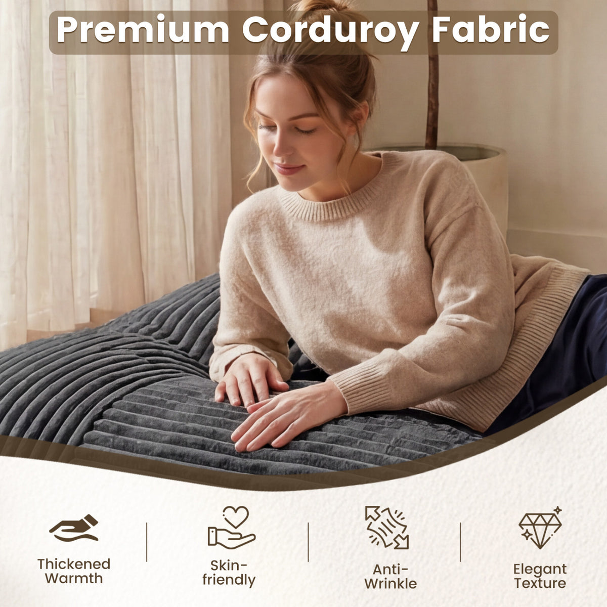 Convertible Bean Bag Floor Sofa with Machine-washable Corduroy Cover
