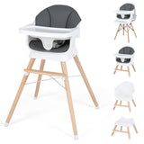 Convertible High Chair for Babies and Toddlers Solid Wood Baby Feeding Chair with 3-Position Adjustable Tray-Gray
