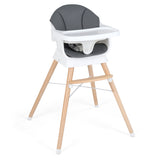 Convertible High Chair for Babies and Toddlers Solid Wood Baby Feeding Chair with 3-Position Adjustable Tray-Gray