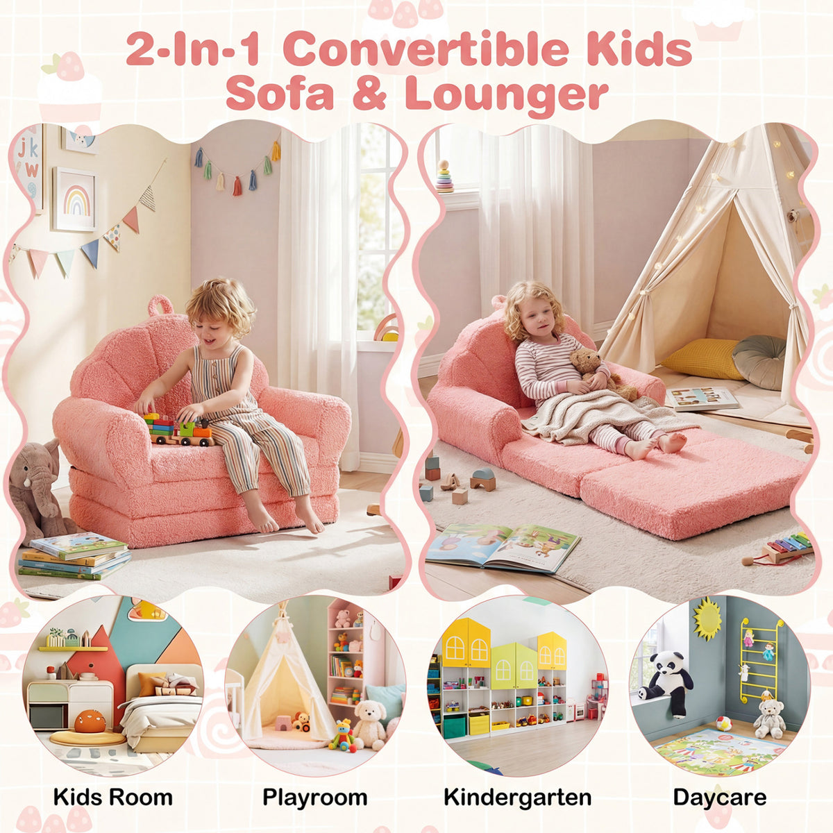 Convertible Kids Sofa 2-in-1 Fold out Toddler Couch Chair