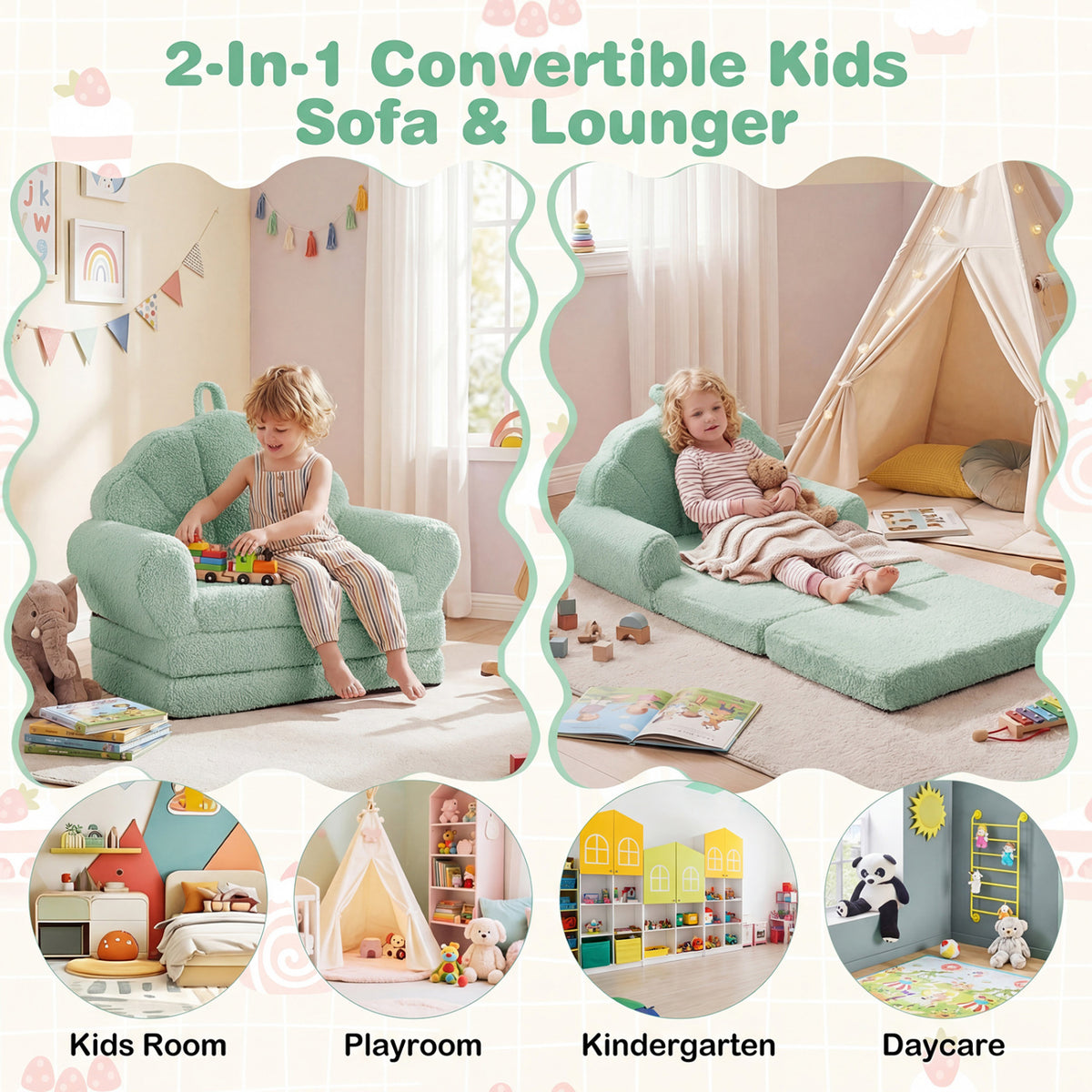Convertible Kids Sofa 2-in-1 Fold out Toddler Couch Chair