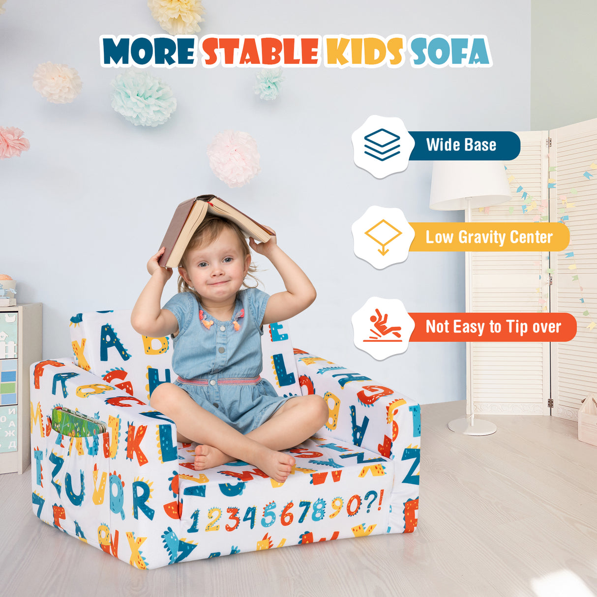 2-in-1 Convertible Kids Sofa with Velvet Fabric