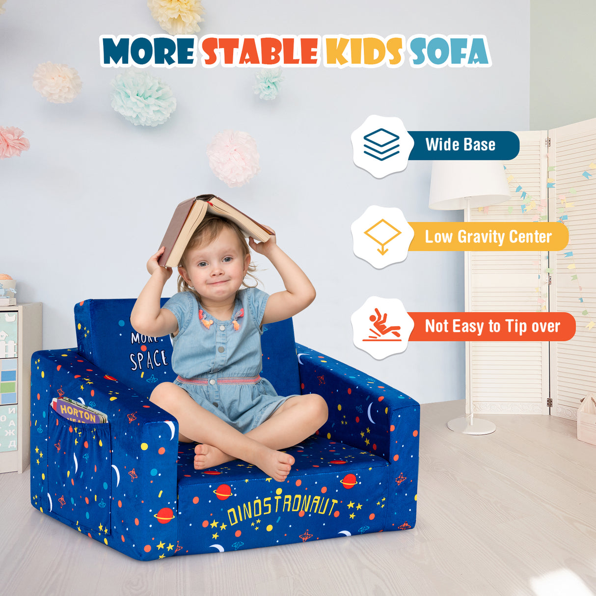 2-in-1 Convertible Kids Sofa with Velvet Fabric