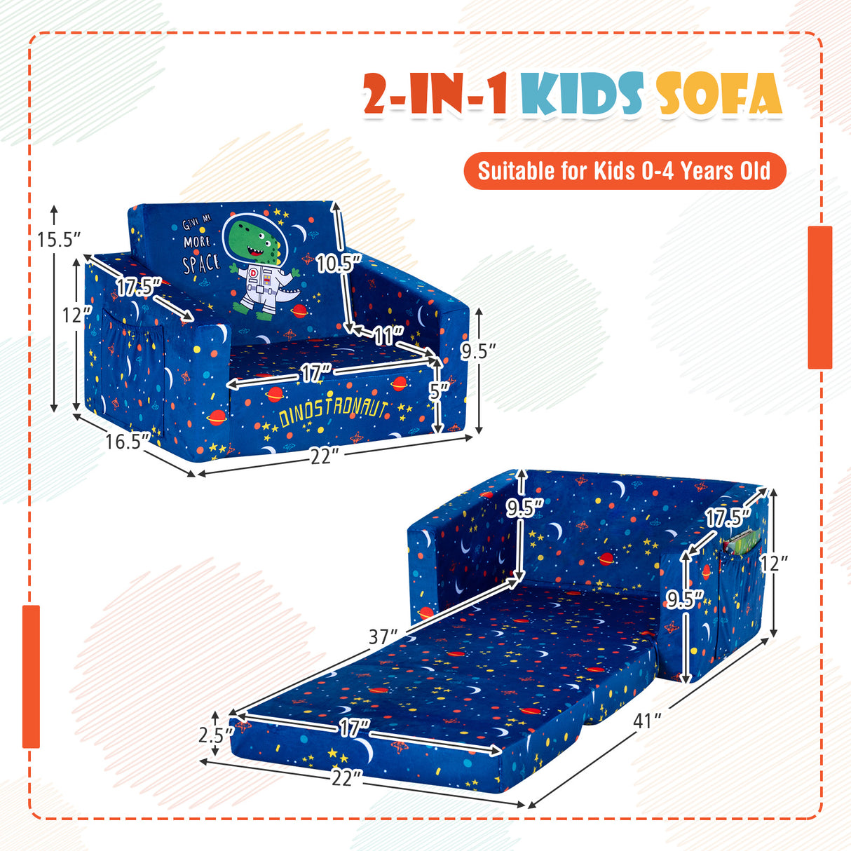 2-in-1 Convertible Kids Sofa with Velvet Fabric