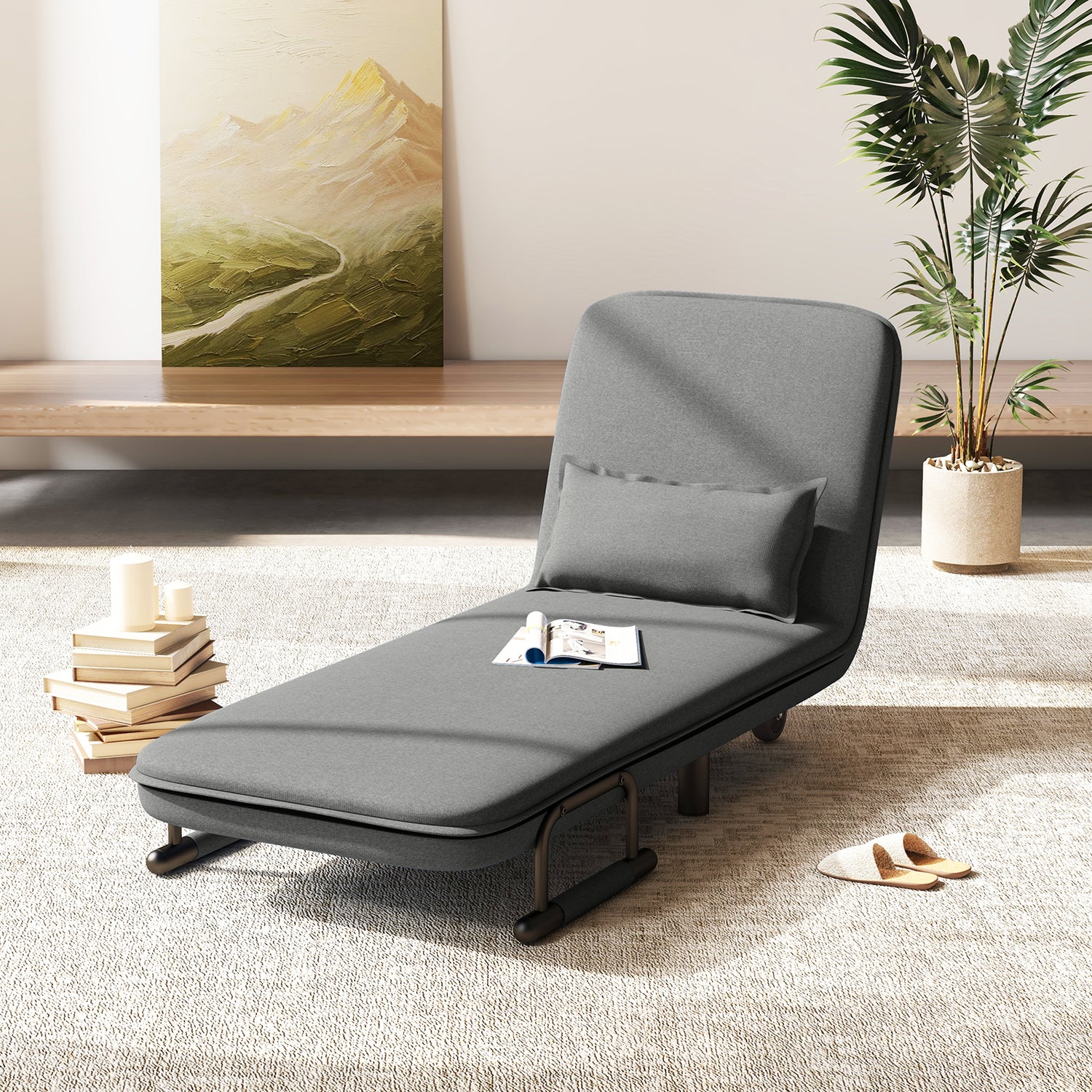 3-in-1 Convertible Sofa Bed with 5-Position Adjustable Backrest and Lumbar Pillow