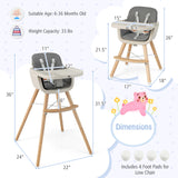 3-in-1 Convertible Wooden High Chair with Cushion