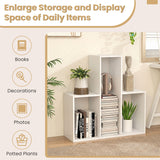 Convex Bookshelf with 3 Open Shelves & Anti-Toppling Device for Living Room-White