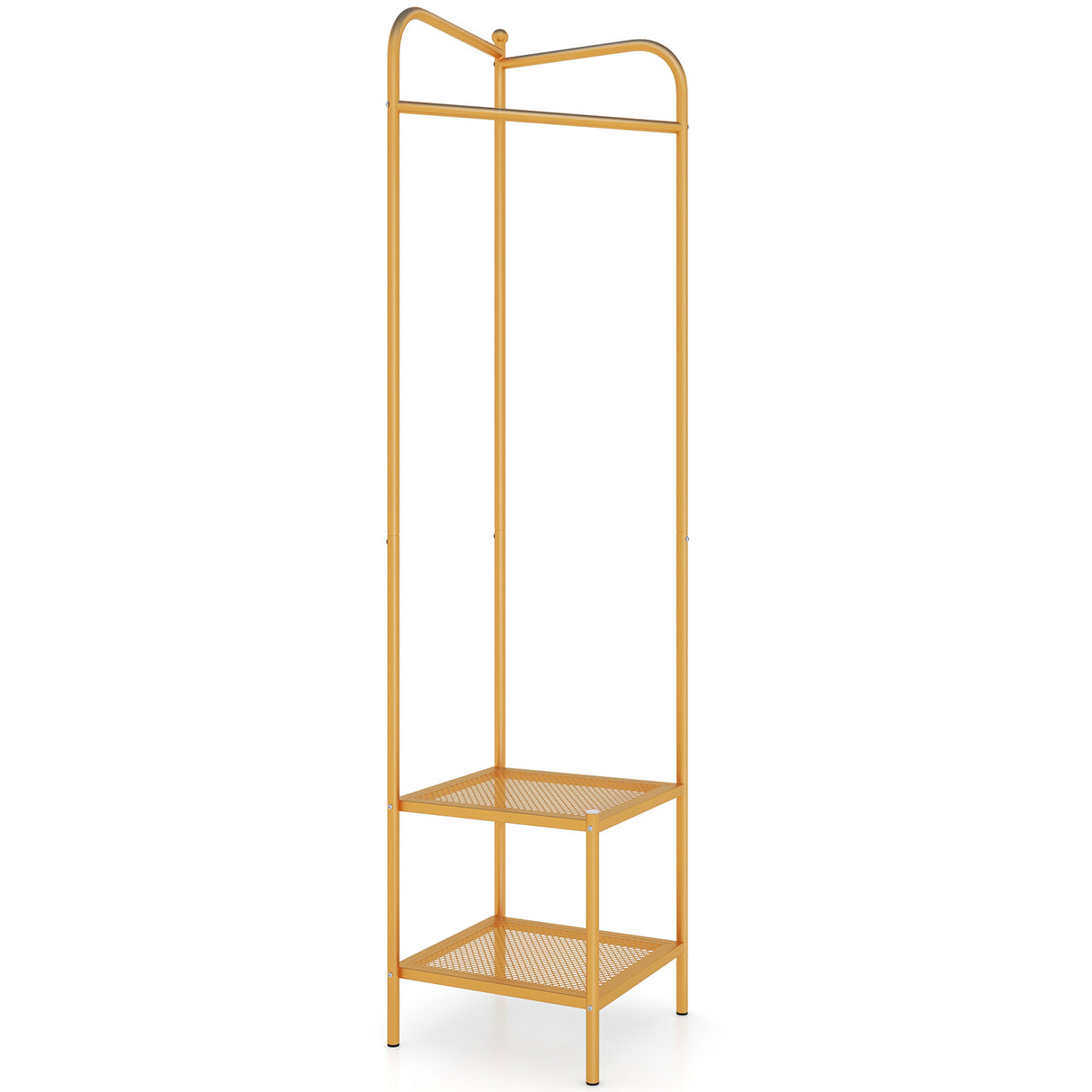Corner Coat Rack with Top Hanger and 2 Mesh Shelves for Entryway Hallway Living Room Bedroom-Golden