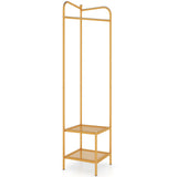 Corner Coat Rack with Top Hanger and 2 Mesh Shelves for Entryway Hallway Living Room Bedroom-Golden