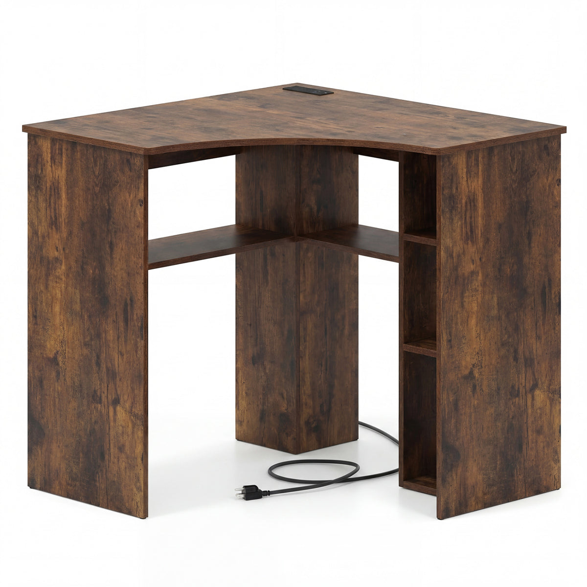 Corner Computer Desk Triangle Home Office Desk with Adjustable Shelf and Arc-Shaped Profile